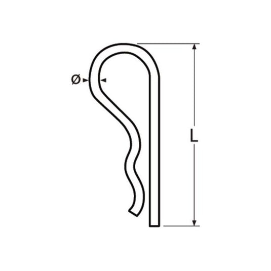 Goupille Beta en inox A4, dessinée, idéale pour équipements de voile légère, longueur 3mm: 70mm, 4mm: 79mm, qualité marine, fabrication européenne.