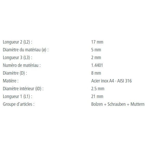 Chargez l&#39;image dans la visionneuse de la galerie, Axe épaulé inox A4 - AISI 316, gros plan sur les dimensions utiles, idéal pour accastillage de dériveurs et catamarans, fabriqué en Europe.
