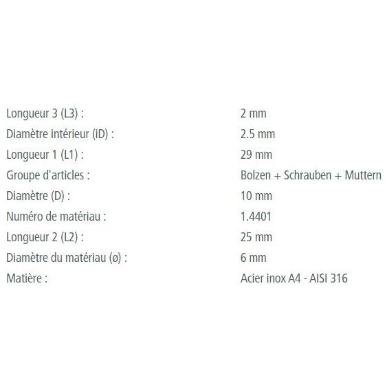 Chargez l&#39;image dans la visionneuse de la galerie, Axe épaulé inox A4 - AISI 316 pour nautisme, gros plan sur les dimensions utiles, idéal pour dériveurs et catamarans. Fabrication européenne, qualité marine.

