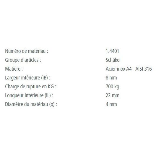 Manille Torse 90° Standard en inox A4, qualité marine, avec plusieurs dimensions. Idéal pour accastillage voile légère. Fabrication européenne, robuste et fiable.