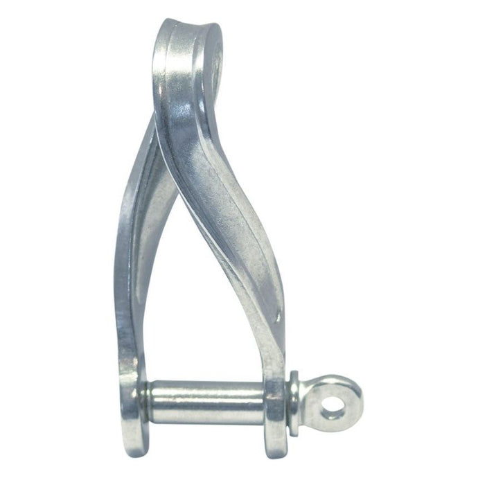 Manille Torse Emboutie Standard en inox A4, outil marin robuste avec vis intégrée, idéal pour la voile légère, distribué par Yachting Thommeret.