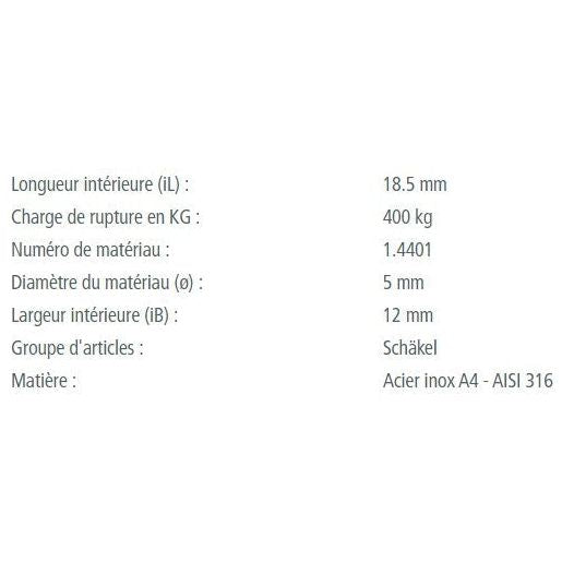 Manille Semi Ronde ø5mm en inox A4, idéale pour voile légère, offrant robustesse avec charge de rupture de 400kg. Fabrication Européenne, qualité marine.