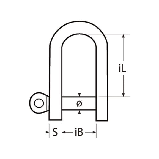 Dessin de Manille Semi Ronde ø5mm en inox A4, qualité marine, fabriquée en Europe, idéale pour voile légère, charge de rupture 400 kg.