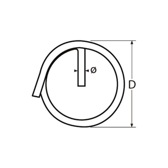 Anneau Brisé Inox, dessin en ligne, montrant différentes tailles pour applications marines, idéal pour accastillage voile légère.