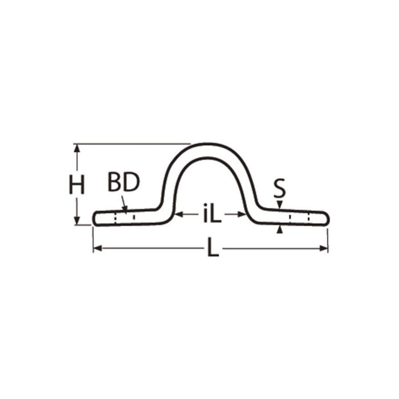 Load image into Gallery viewer, Pontet Plat en inox A4 - AISI 316, illustration technique montrant un objet métallique courbé, idéal pour accastillage nautique, fabriqué en Europe pour la voile légère.
