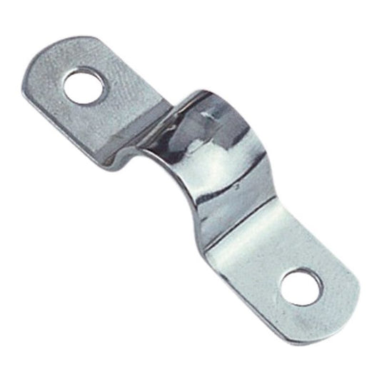 Pontet Plat en inox A4 avec trous, idéal pour accastillage nautique. Dimensions: ø05mm, largeur 12mm, longueur 48mm, hauteur 17mm. Fabrication européenne.