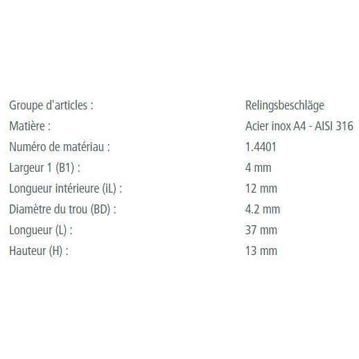 Pontet Embouti en inox A4 - AISI 316 pour voile légère, dimensions variées. Idéal pour dériveurs et catamarans, fabrication européenne de haute qualité.