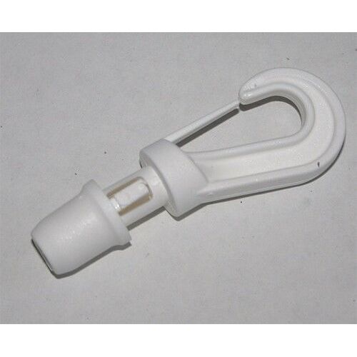 Mousqueton en plastique blanc idéal pour finir votre ligne en sandow. Accrochez tout et n'importe quoi avec vos sandows!