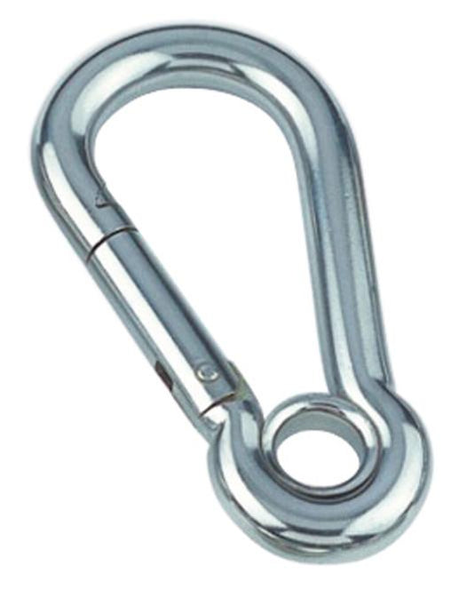 Mousqueton à Oeil en inox A4 pour applications maritimes, idéal pour dériveurs et catamarans, disponible en plusieurs tailles avec haute résistance.