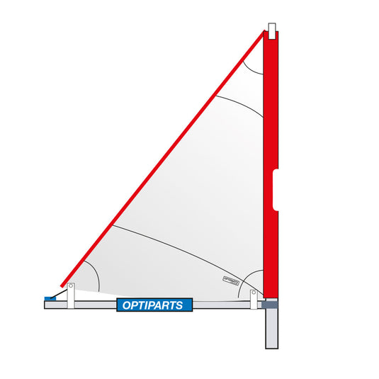 Gréement complet voile/mat/bôme optimist triangulaire à fourreau, idéal pour la voile légère, proposé par Yachting Thommeret, spécialiste en accastillage nautique.