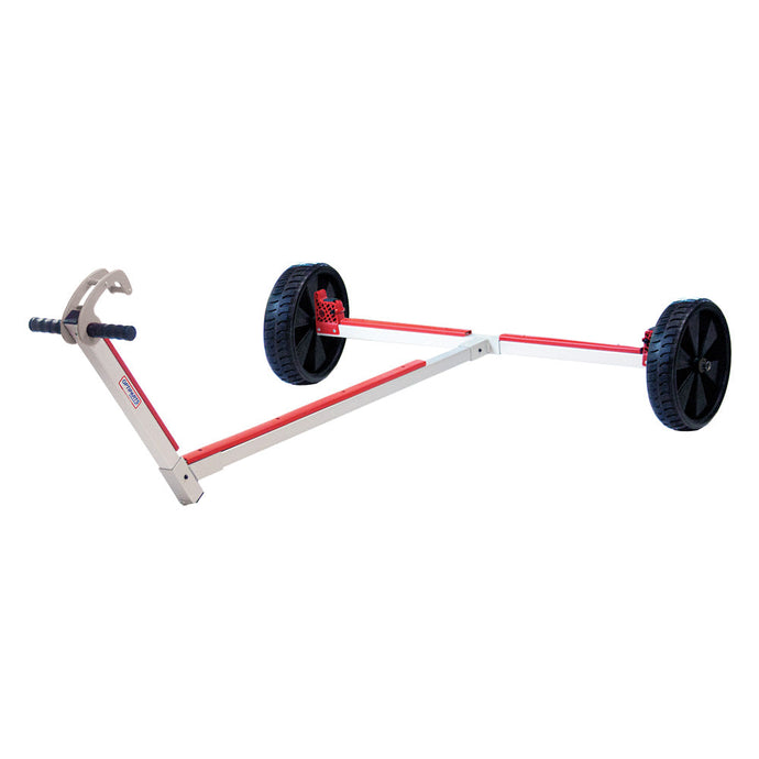 Chariot de Mise à l'eau Optimist en aluminium avec pads protecteurs, système Bow Wow pour verrouillage rapide, et grandes roues Durastar-lite anti-crevaison de 370mm.