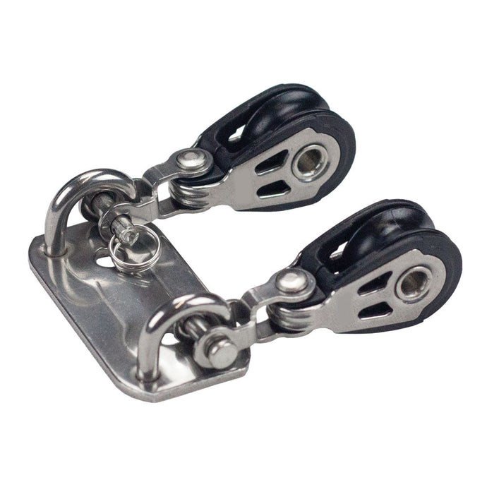 Platine inox avec poulies AHT2021F Laser® - Jauge Laser®, bloc-tackle avec poulies pivotantes de 20 mm pour applications marines, améliore le réglage des voiles Laser® et ILCA®.