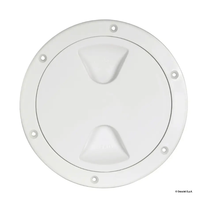 Trappe de visite blanc Fermeture à vis 102mm, diamètre externe 147mm, ouverture 102mm, idéale pour équipements nautiques légers et professionnels.