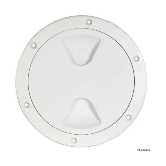Trappe de visite blanc Fermeture à vis 102mm, diamètre externe 147mm, ouverture 102mm, idéale pour équipements nautiques légers et professionnels.