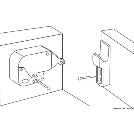 Charniere Inox pour Equipet, conçue en inox et ABS, se ferme par pression. Dimensions: 46x27mm, épaisseur 10mm. Universelle pour équipements nautiques.