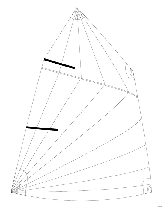 Voile Optimist à fourreau 170gr en Dacron, coupe croisée avec renforts, conçue pour dériveurs légers. Options personnalisables disponibles pour tous les modèles d'Optimist.