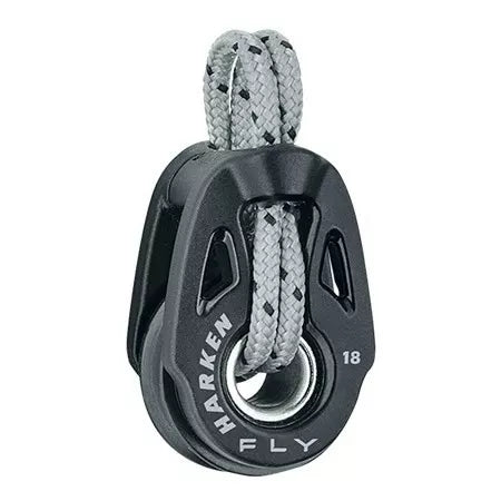 Poulie Simple FLY ø18mm, conçue pour voiliers sportifs, offre résistance et légèreté avec une charge de travail de 125kg, idéale pour cordages techniques.