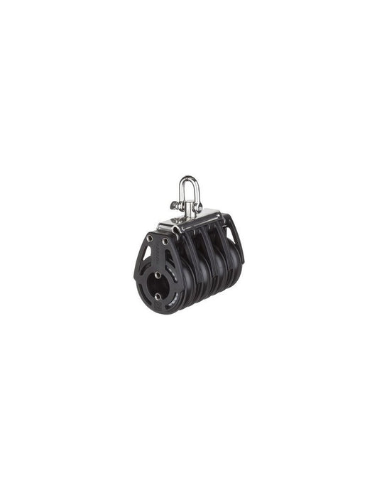 Poulie Quadruple Organic ø57mm + Emerillon, avec montants en composite et axe en aluminium, conçue pour la voile légère, offrant légèreté et durabilité.