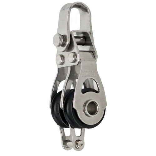 Poulie Double Mininox ø20mm avec ringot, optimisée pour voiliers, dériveurs, catamarans, offrant faible friction et haute performance avec roulement Delrin, charge travail 240kg.