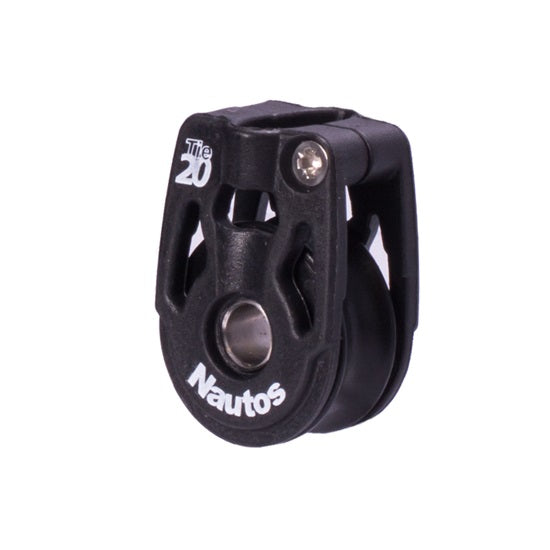 Poulie Simple Holt Hi-Load, gros plan sur une poulie noire avec texte blanc, conçue pour la course, légère et sécurisée pour voile légère.