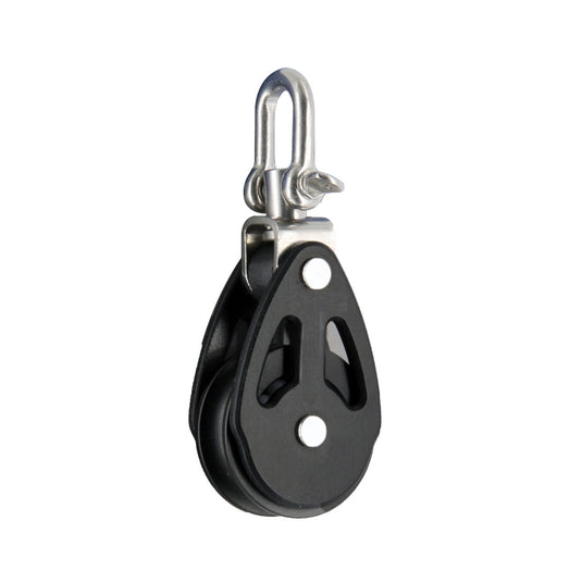 Poulie Simple à billes Aluminium avec Manille, haute résistance, idéale pour catamarans et dériveurs, disponible en divers modèles et tailles pour usages nautiques et industriels.