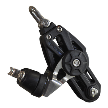 Poulie Violon ø45mm avec taquet, intégrant composite carbone haute densité, idéale pour réglage précis sur voilier léger, disponible chez Yachting Thommeret.