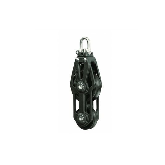 Poulie Violon + Emerillon en composite carbone, idéale pour palans, disponible en 45mm et 60mm, avec émerillon libre ou fixe.
