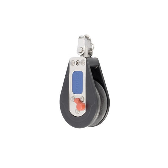Poulie Winch à billes ø57mm Babord avec émerillon, idéale pour voiliers légers, offre maintien optimal et tension ajustable grâce à son cliquet et réa cranté.