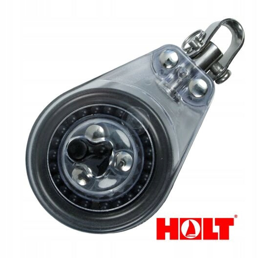 Poulie Winch à billes ø57mm transparente, idéale pour l'écoute d'Optimist, en plastique robuste, facile à démonter, avec une charge de travail de 80kg.