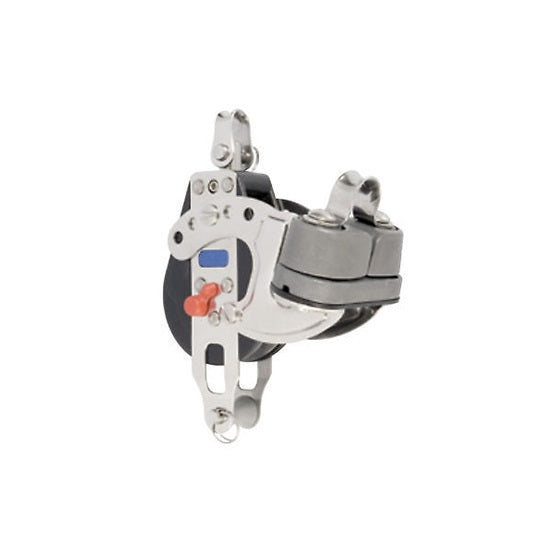 Poulie Winch à billes ø57mm avec taquet et ringot, idéale pour une gestion efficace des écoutes sur voiliers, adaptée aux besoins nautiques variés.