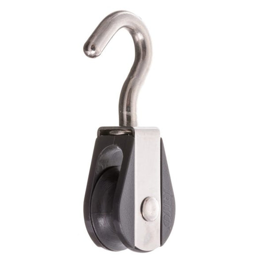 Poulie à Crochet Nova ø19mm avec crochet intégré, idéale pour dériveurs et catamarans, offrant robustesse et qualité pour usages nautiques professionnels et industriels.