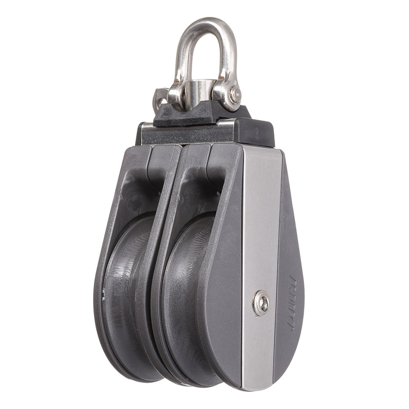 Chargez l'image dans la visionneuse de la galerie, Poulie Double Nova avec deux réas et manille pivotante, idéale pour applications marines, dériveurs et catamarans, offrant robustesse et efficacité pour usage professionnel et industriel.
