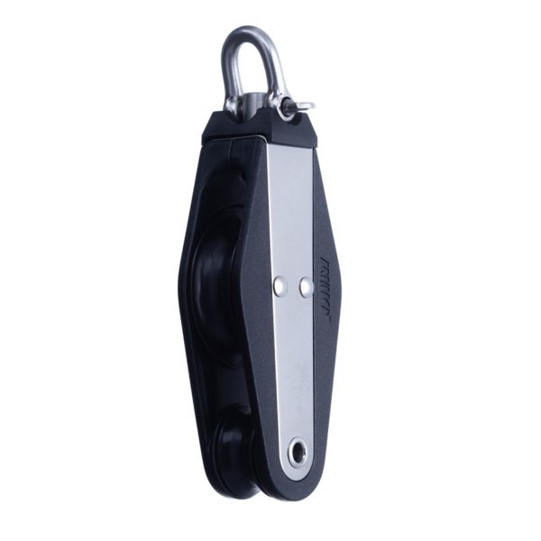 Chargez l'image dans la visionneuse de la galerie, Poulie Violon ø28mm avec double réa et manille pivotante en acier inoxydable, idéale pour navigation et usage professionnel, offrant robustesse et haute résistance.
