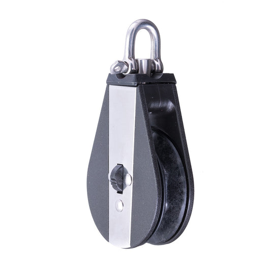 Poulie Winch à billes avec manille en U, idéale pour gain mécanique en voile légère, roulements en acier inoxydable RWO Marine, robustesse et durabilité assurées.