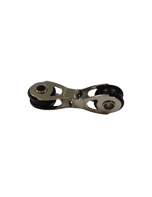 Poulie Tête à tête Mininox ø20mm, conçue pour voile légère, avec roulement Delrin pour réduire la friction. Idéale pour spinnakers, charge de travail 120kg.