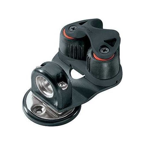Tourelle de Foc avec Filoir + Taquet T-Cleat, idéale pour dériveurs et catamarans, avec filoir inox et bras aluminium robuste pour optimiser la gestion des cordages.