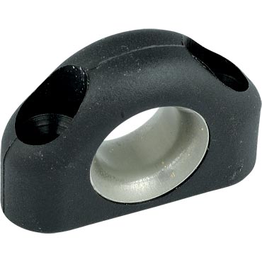 Filoir Plastique bagué ø11,5mm en nylon noir avec œil en acier inox, diamètre intérieur 11,5mm, entraxe de fixation 22,5mm, fixé par deux vis de 5mm.