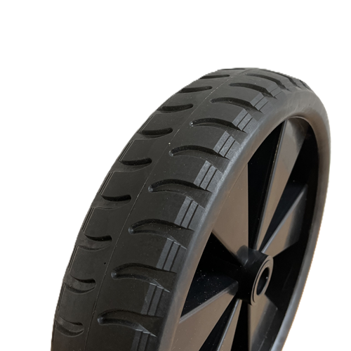 Roue Increvable ø370mm Durastar Lite pour chariot, avec jante plastique PA6, bande de roulement EVA, supportant jusqu'à 150kg, idéale pour dériveurs et catamarans.