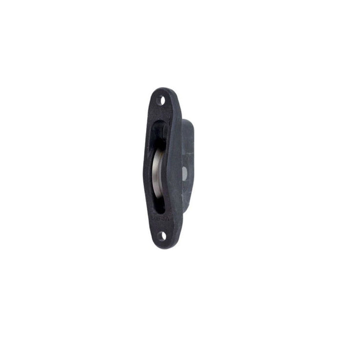 Poulie à Encastrer ø35mm S, un objet plastique noir avec anneau métallique, idéal pour drisse de foc ou balancine, réa en nylon à friction pour ligne ø4mm max.