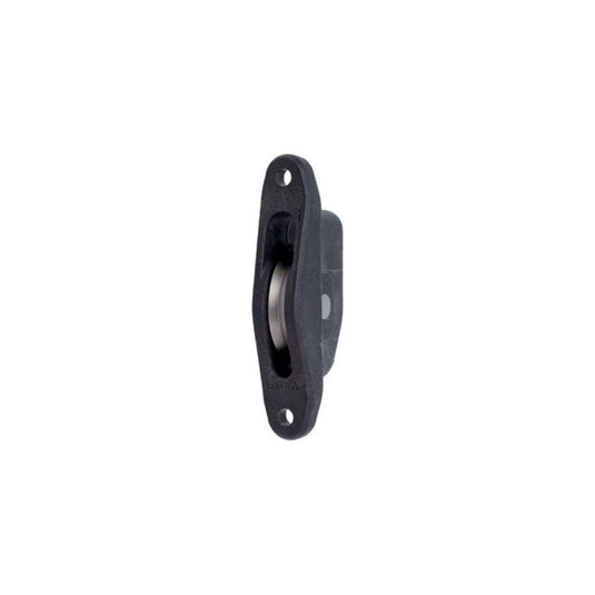 Poulie à Encastrer ø35mm S, un objet plastique noir avec anneau métallique, idéal pour drisse de foc ou balancine, réa en nylon à friction pour ligne ø4mm max.