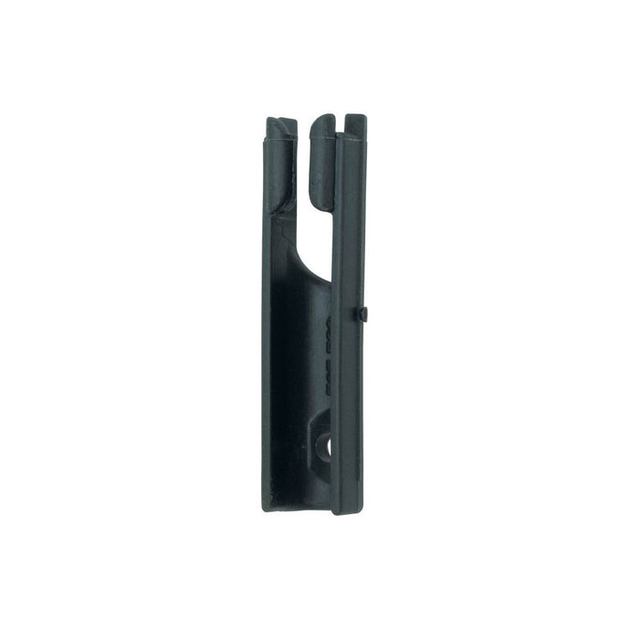 Entrée de ralingue aluminium pour mat dériveur, pièce en plastique noir en forme de U, avec deux broches et trou pour fixer câbles ou panneaux.