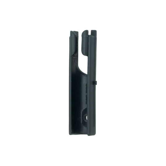 Entrée de ralingue aluminium pour mat dériveur, pièce en plastique noir en forme de U, avec deux broches et trou pour fixer câbles ou panneaux.