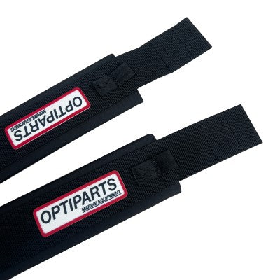 Sangle de Rappel Optimist (par 2) avec étiquette OPTIPARTS Marine Equipment, en polyester robuste, idéale pour sécuriser les équipements nautiques.