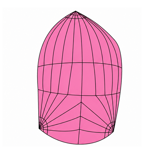 Modèle 3D filaire d'un Spi Dériveur Vaurien, représentant une forme de cône arrondi, illustrant la conception polygonale pour voile légère.