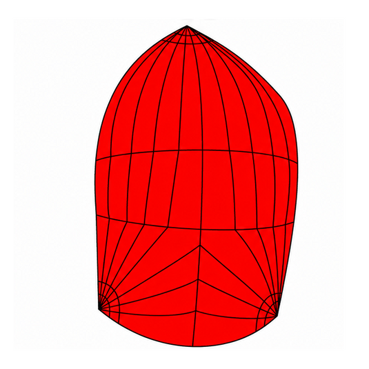 Spi Dériveur 420 Club, modèle rouge en 3D avec maillage triangulé, idéal pour clubs nautiques, entraînements et régates sur voiliers légers.