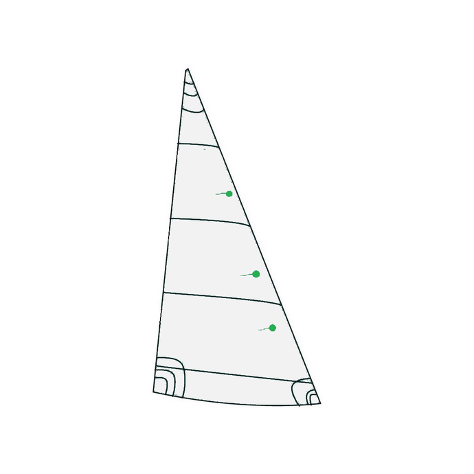 Foc Catamaran Hobie Cat 18 Coupe Tri-radial, dessin triangulaire, tissu Dacron 250g pour voile légère, adaptable et personnalisable.