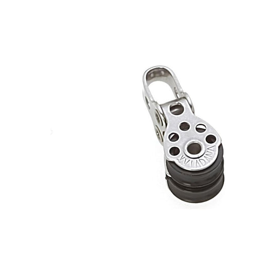 Poulie Double Micro Inox en gros plan, idéale pour voiliers et catamarans, compatible avec cordages jusqu'à ø6mm, supporte une charge de rupture jusqu'à 650kg.
