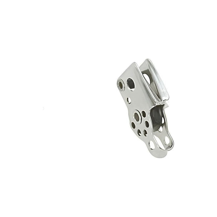 Poulie avec Coinceur Micro Inox haute résistance, idéale pour voile légère et dériveur, montrant un design métallique perforé pour réglages précis.