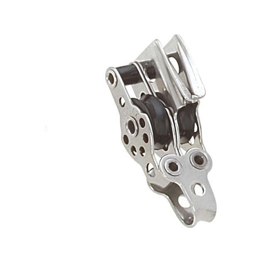 Poulie Double Micro + Coinceur + Ringot en inox, idéale pour voile légère, avec roues en caoutchouc noir, adaptée aux réglages précis de dériveur et catamaran.