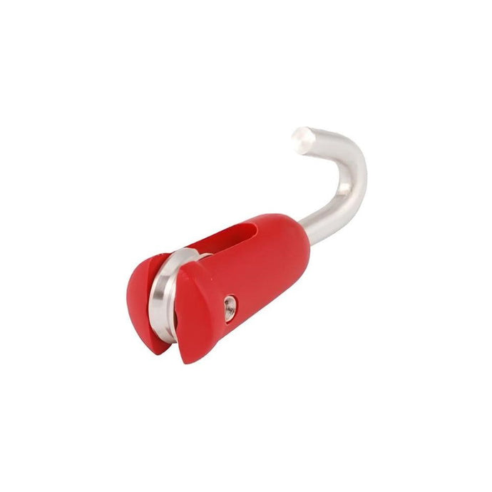 Poulie de Livarde Optimist avec crochet rouge et argent, idéale pour la voile légère, offrant un excellent rapport qualité-prix pour dériveur et catamaran.